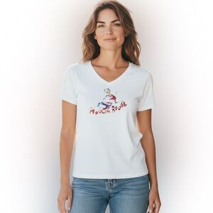 Francesca Liberatore Moulin Rouge Women's White Graphic V-Neck Tee Size M